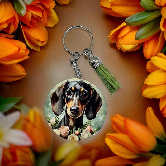 Cute Dachshund with green floral