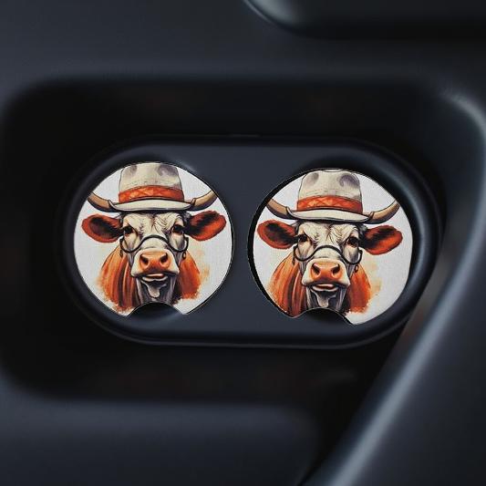 Grumpy cow with tan hat