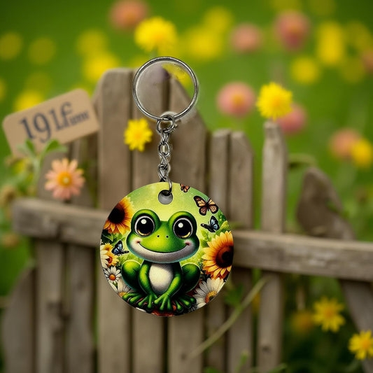 Cute frog and sunflowers