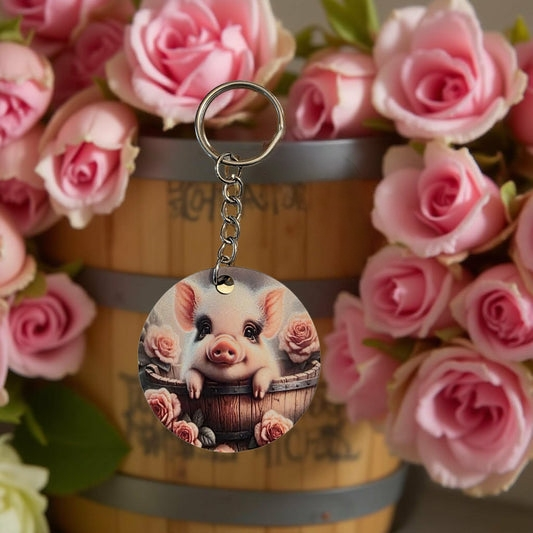 Cute pig in barrel with roses