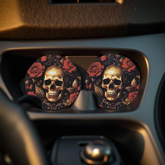 Gold skulls and red roses