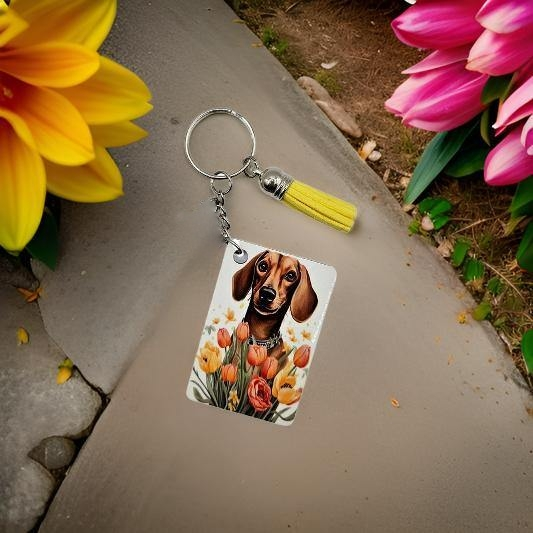 Brown Dachshund with flowers