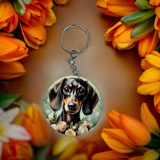 Cute Dachshund with green floral