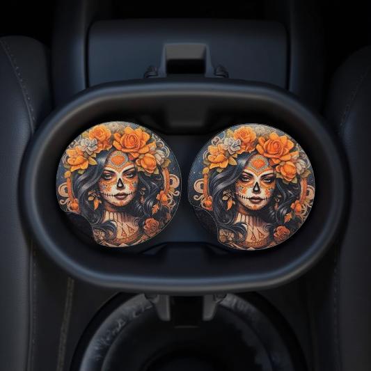 Sugar skull girl with orange floral