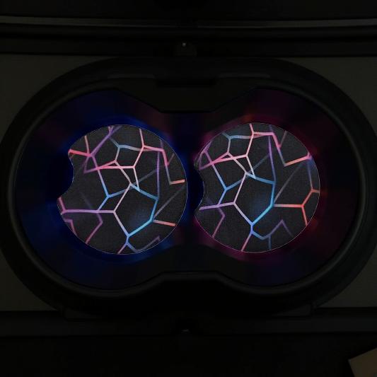 Black with neon pink and blue