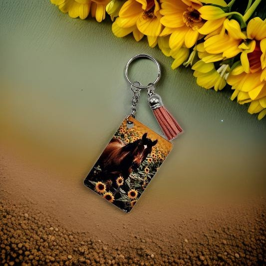 Horse in a sunflower field
