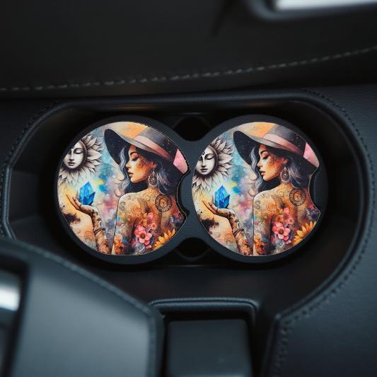 Stunning tattooed boho girl with crystal