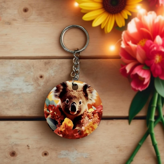 Koala with Pink and Orange Flowers