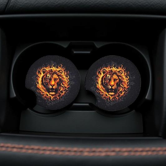 Fierce half tiger half lion with flames