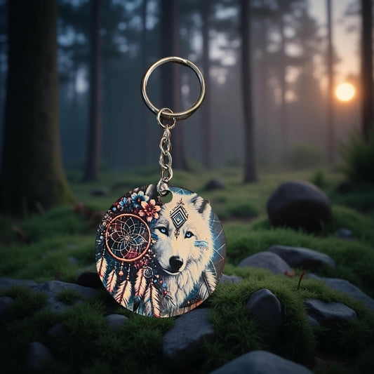White wolf with dream catcher