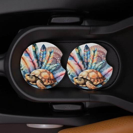 Beautiful Boho mandala turtle with feathers